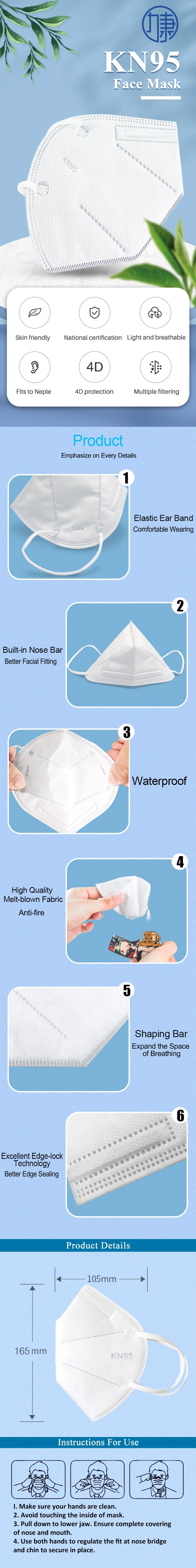 Foldable 5ply Disposable Protective FFP2 Face Mask for Respiratory Protection